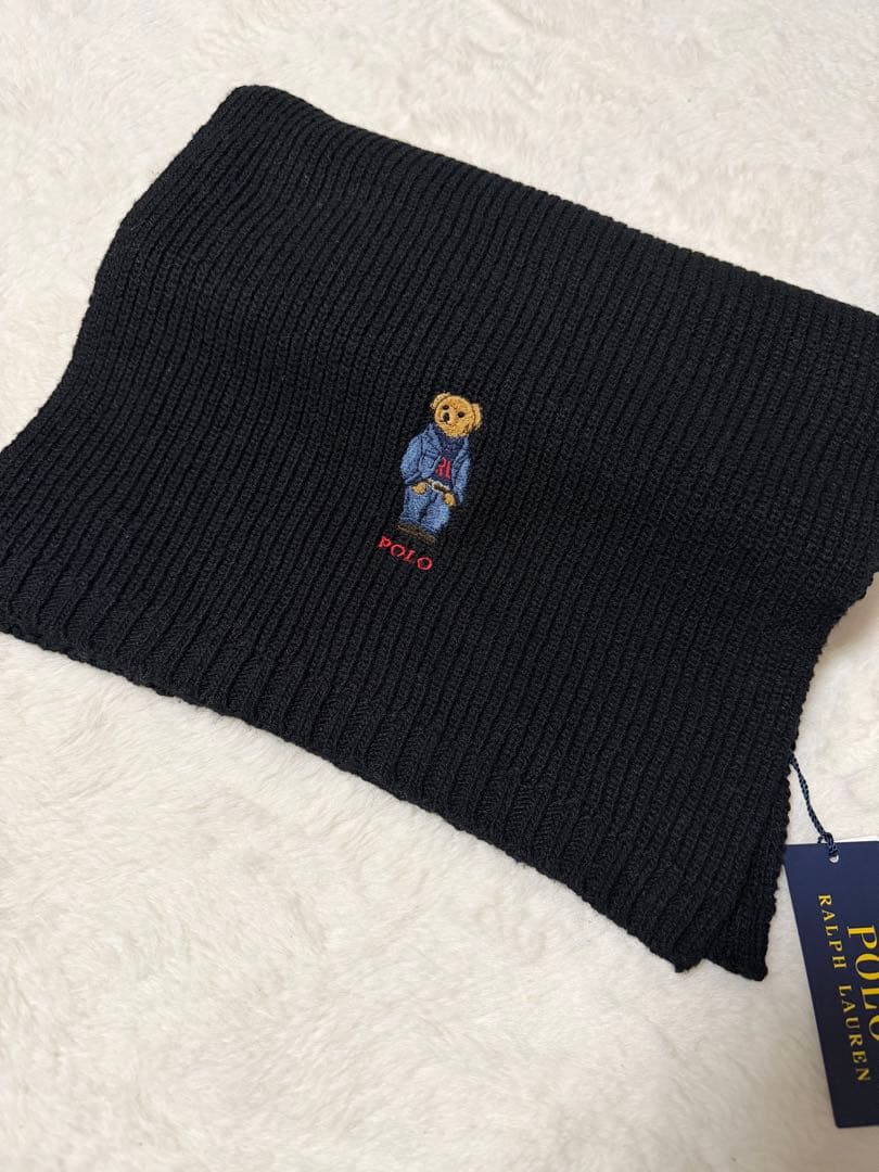 新品タグ付き　ラルフローレン ポロベア　マフラー　黒　男女兼用