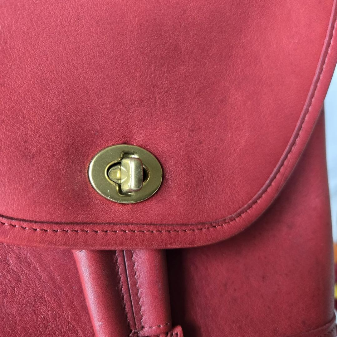Coach レザー バックパック レッド 9960 ターンロック レザー