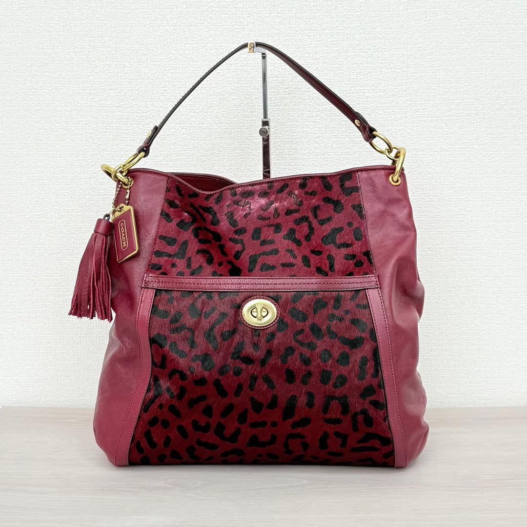 COACH ホーボー ワンショルダーバッグ ハラコ レオパード ターンロック