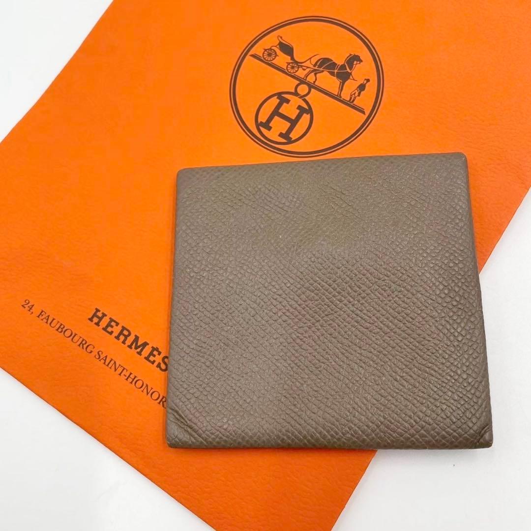 良品　エルメス　バスティア　ケース　コンパクトウォレット　レザー　ブラウン