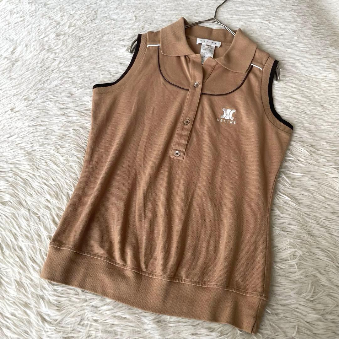 CELINE 希少　トリオンフ　ノースリーブ　ポロシャツ キャメル　M