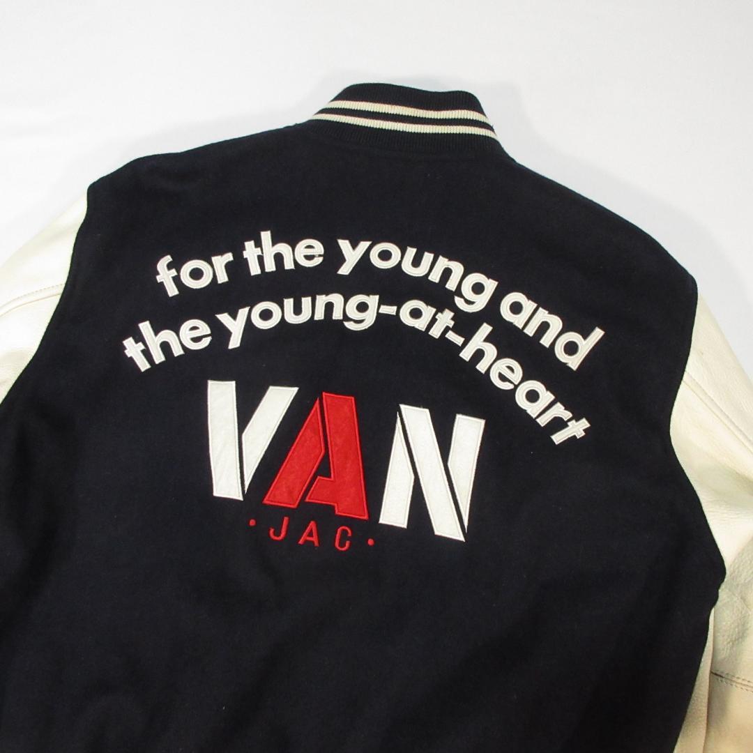 老*ー様 VAN-JAC　ヴァンヂャケット　アーチロゴ袖革スタジャン　L　べルソ