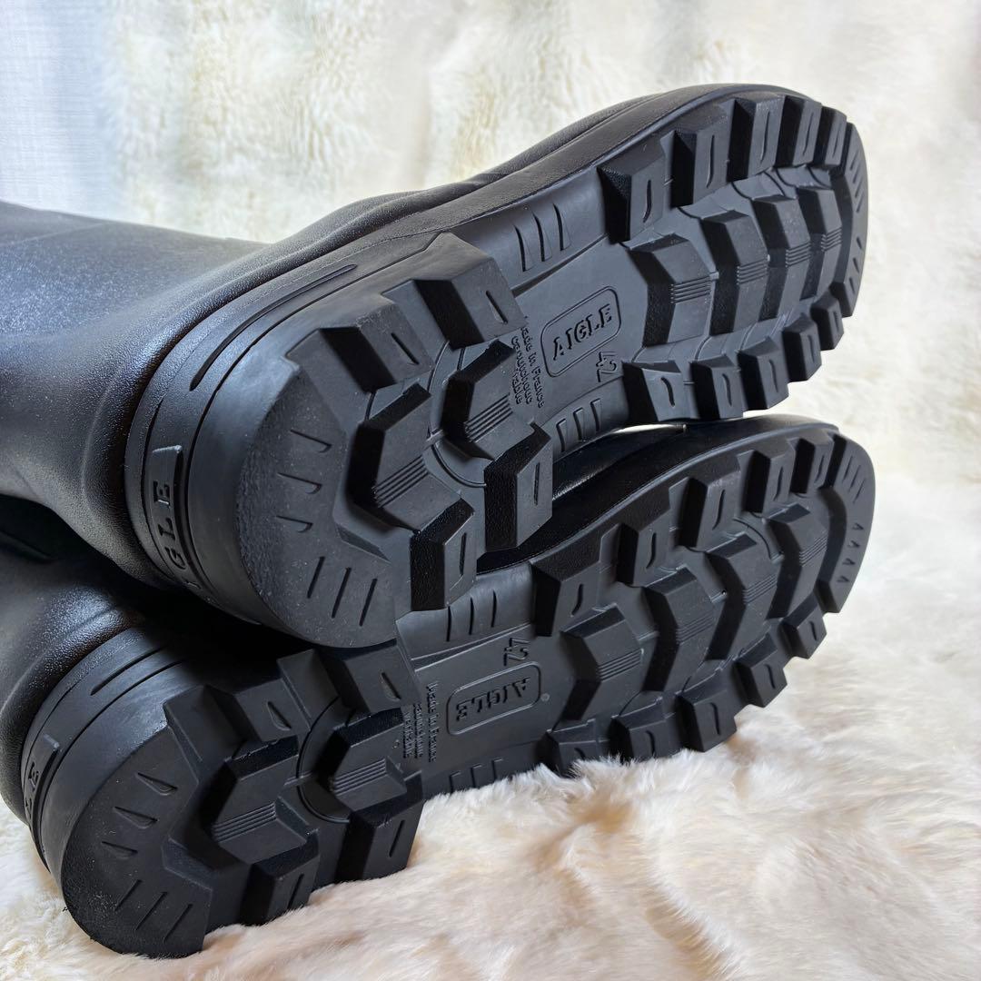 【AIGLE】 美品　レインブーツ42 エーグルラバーブーツ 黒　長靴　綺麗