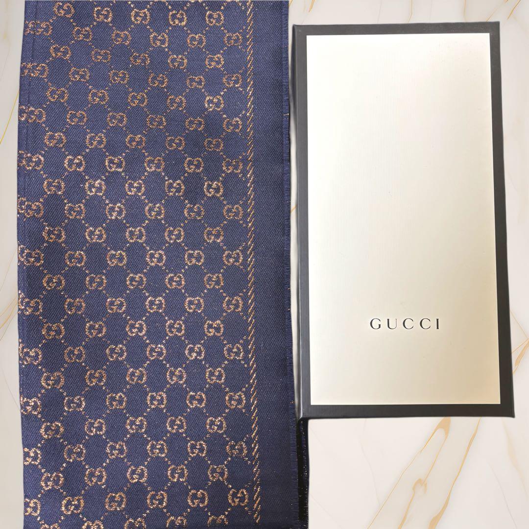 GUCCI グッチ GG柄 ストール マフラー 大判 フリンジ付き 正規品