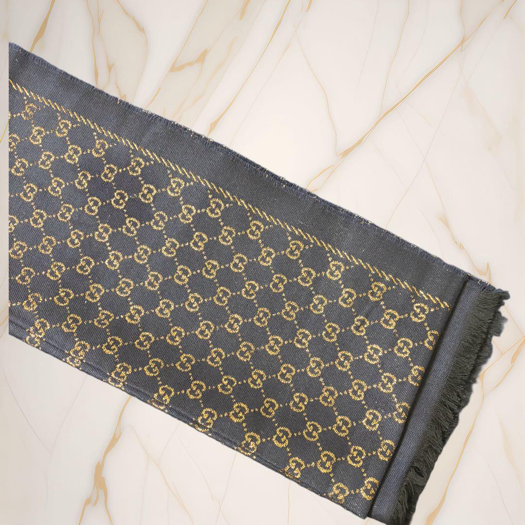 GUCCI グッチ GG柄 ストール マフラー 大判 フリンジ付き 正規品