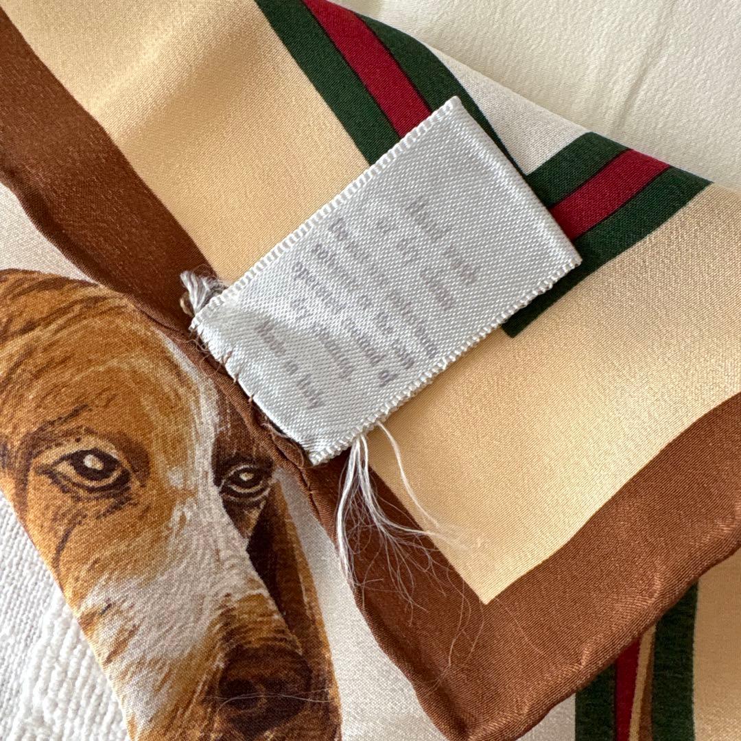 GUCCI シルク　ミニスカーフ　シェリーライン　犬　ドッグ　イタリア製　グッチ