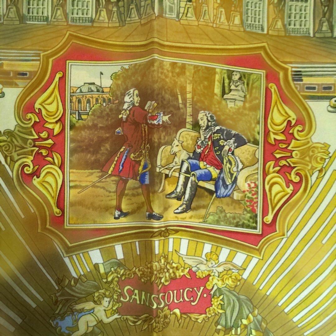 HERMES スカーフ(赤、金色)カレ90