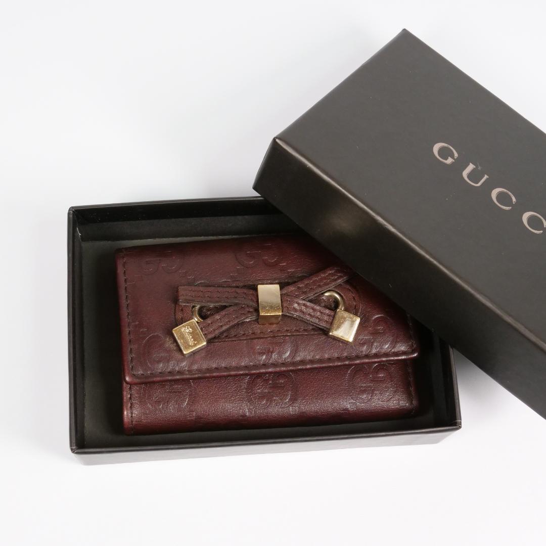 極美品✨グッチ キーケース シマ リボン 6連 GG レザー ブラウン