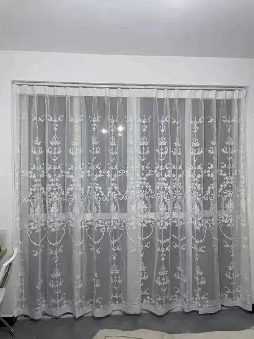 2番-白刺繍 レース ショップ 北欧 目隠し 【2枚入り】 【幅250cm】