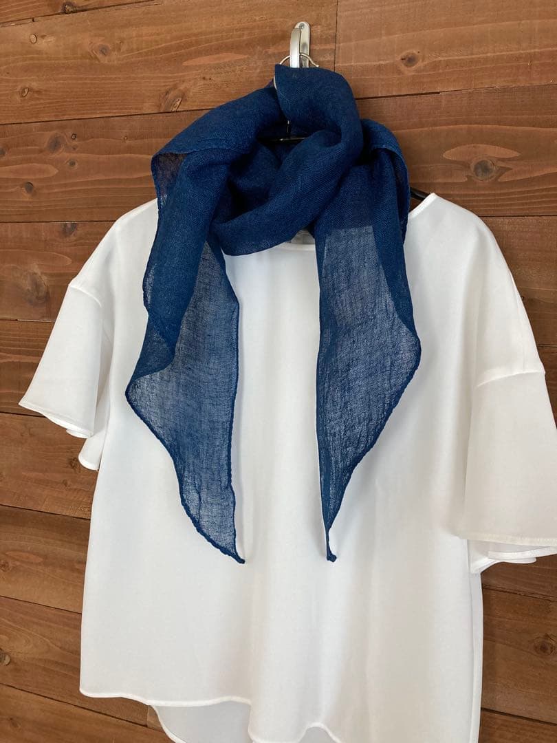 ねこ様　おまとめ2枚　本藍染シルクメッシュストールと麻リボンストール