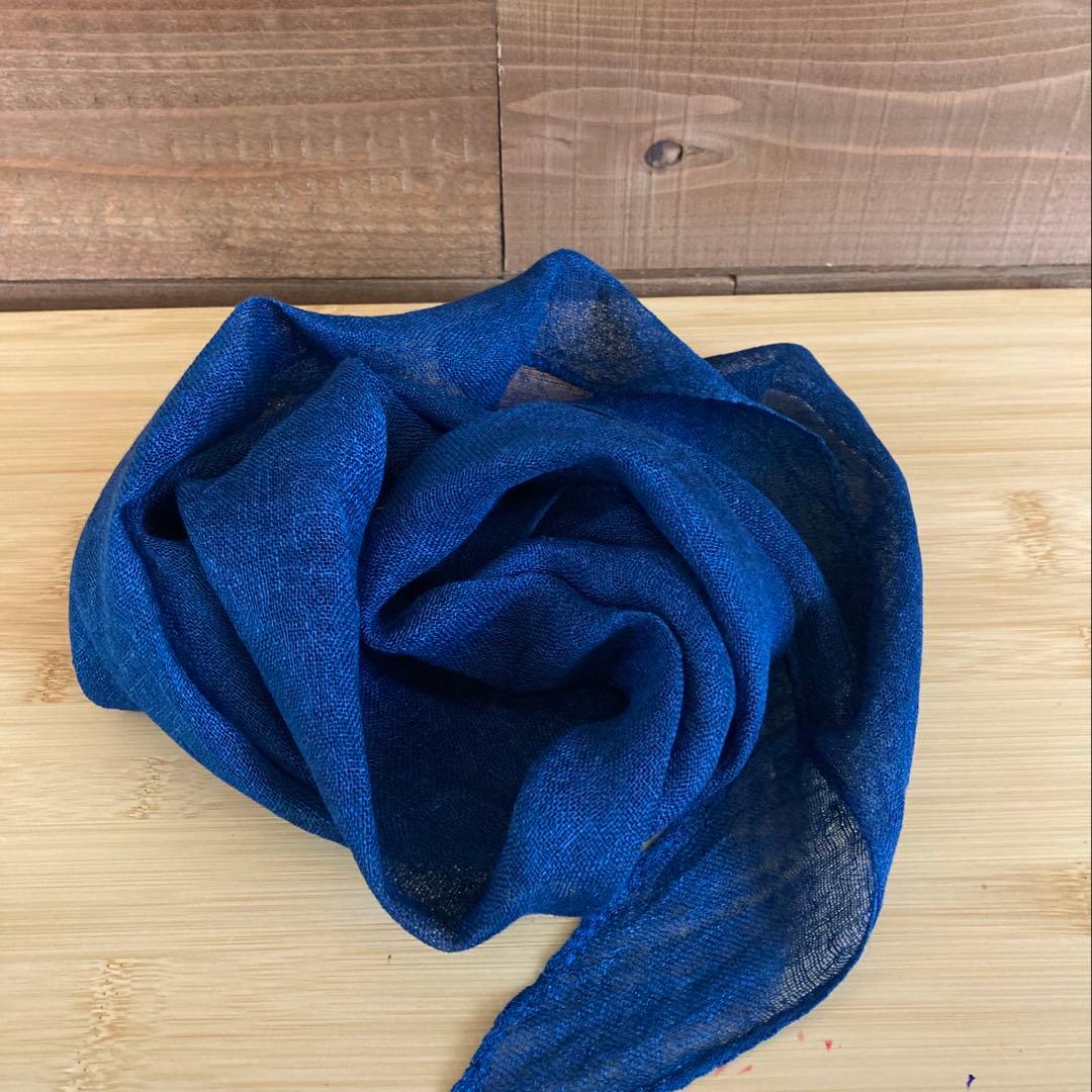 ねこ様　おまとめ2枚　本藍染シルクメッシュストールと麻リボンストール