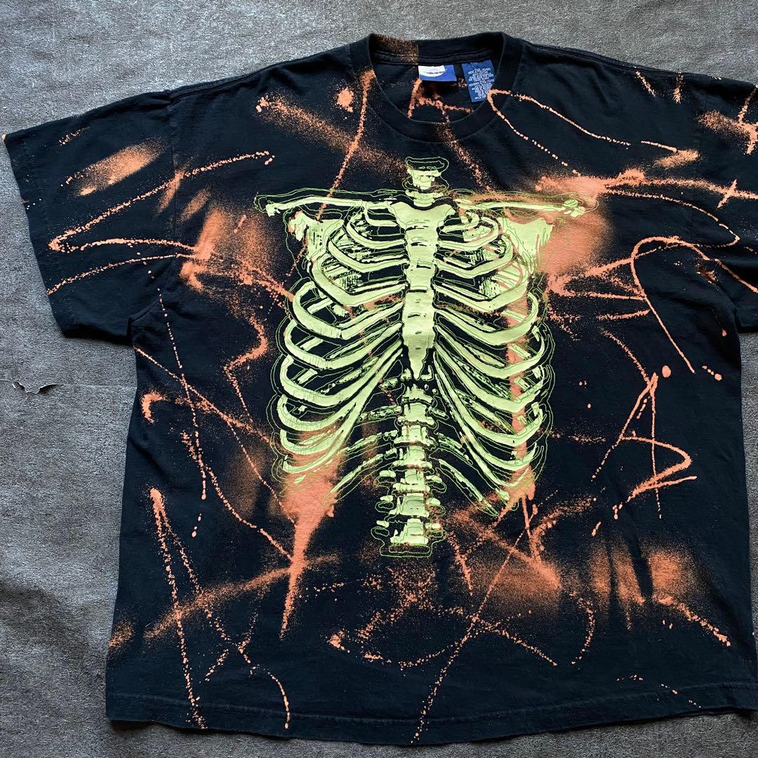 90s スケルトンボーン 骨 Tシャツ 黒 2XL ブリーチ加工 - メルカリ