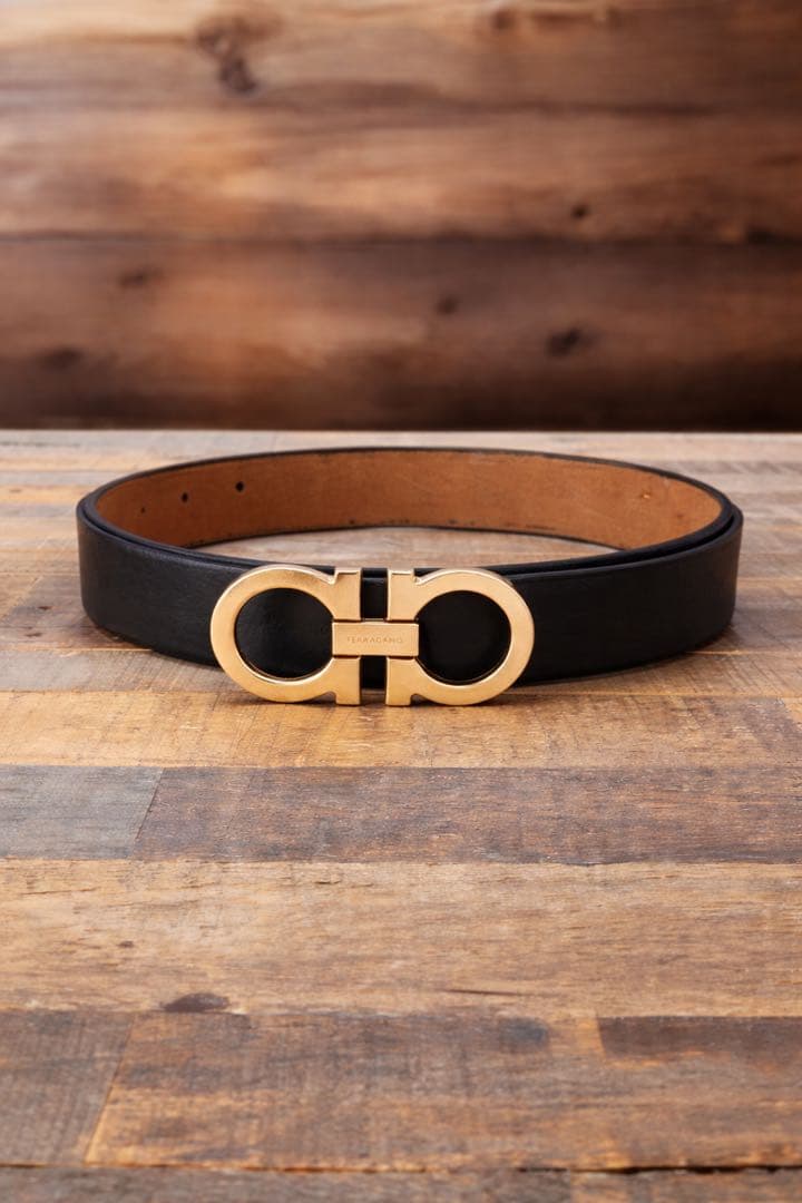 フェラガモ Ferragamo ガンチーニ ベルト ゴールド ブラック 金具