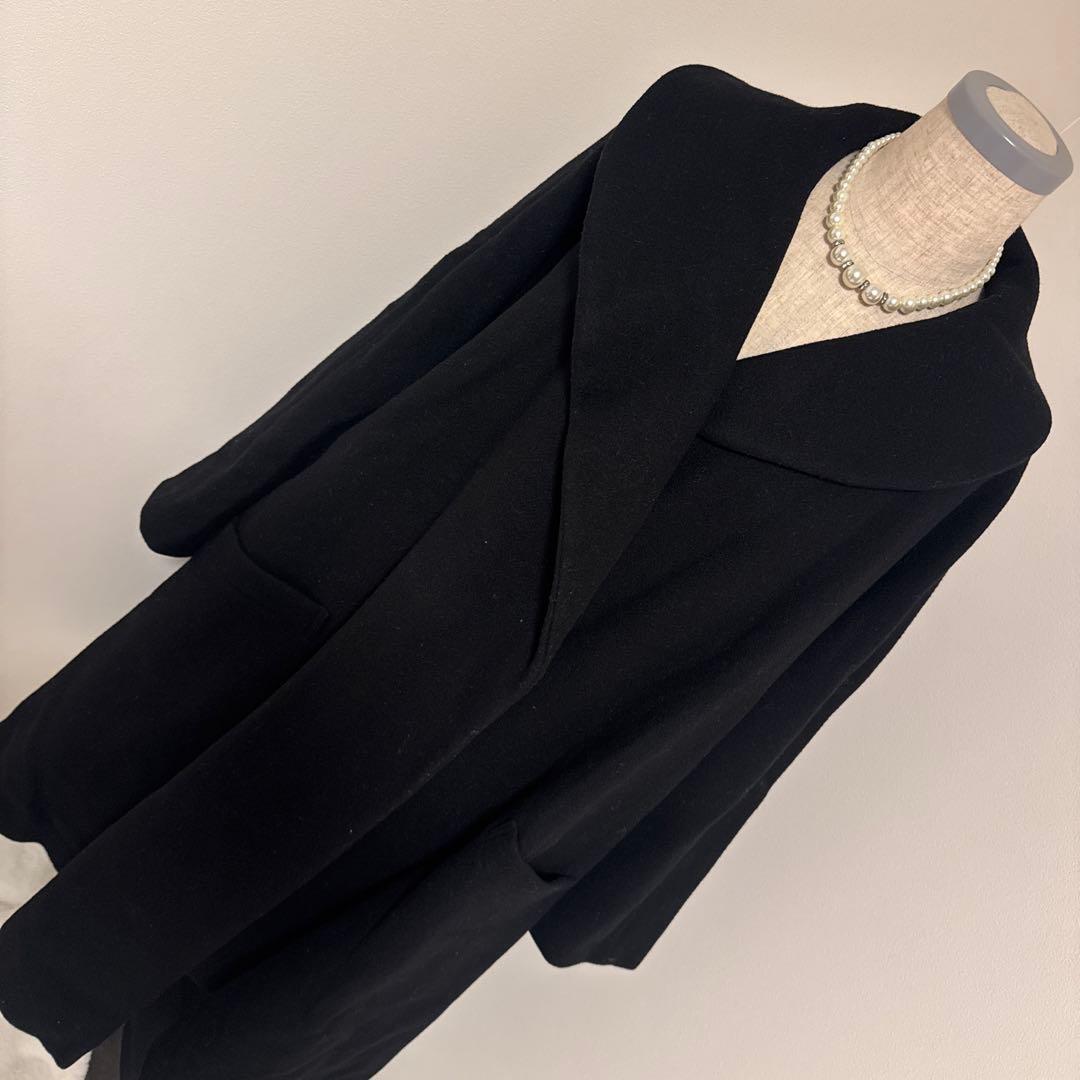 レアY's ヨウジヤマモト　ビックカラー　黒ウールロングコートオーバーシルエット