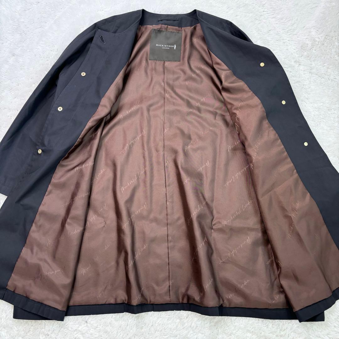 極美品✨マッキントッシュロンドン ノーカラーコート 撥水加工 ブラック 裏地総柄