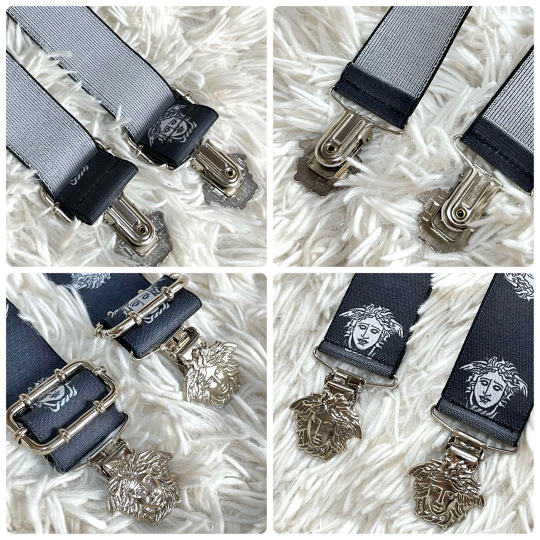 【極美品】ヴェルサーチ　サスペンダー　メデューサ　ゴールド金具　グレカ模様　ゴム