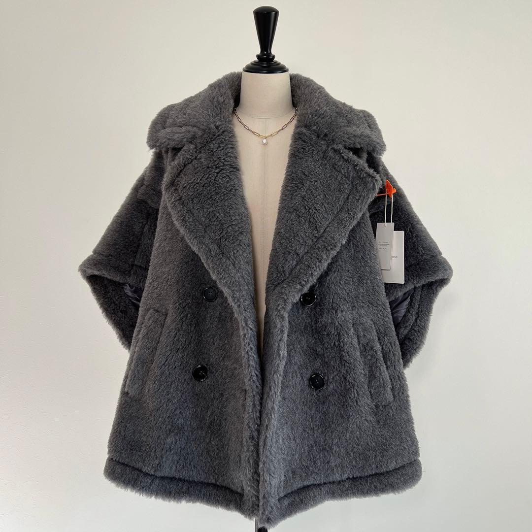 新品未使用 ベアテーラードポンチョアルパカ素材 グレー テディベア ケープ