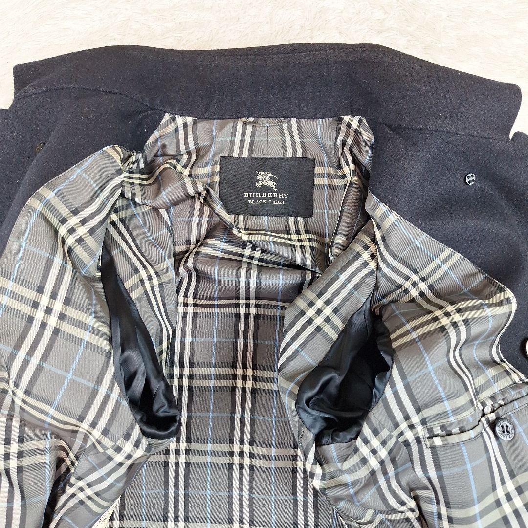 BURBERRYブラックレーベル　ダブルステンカラーコート　ウール　銀釦　黒　L