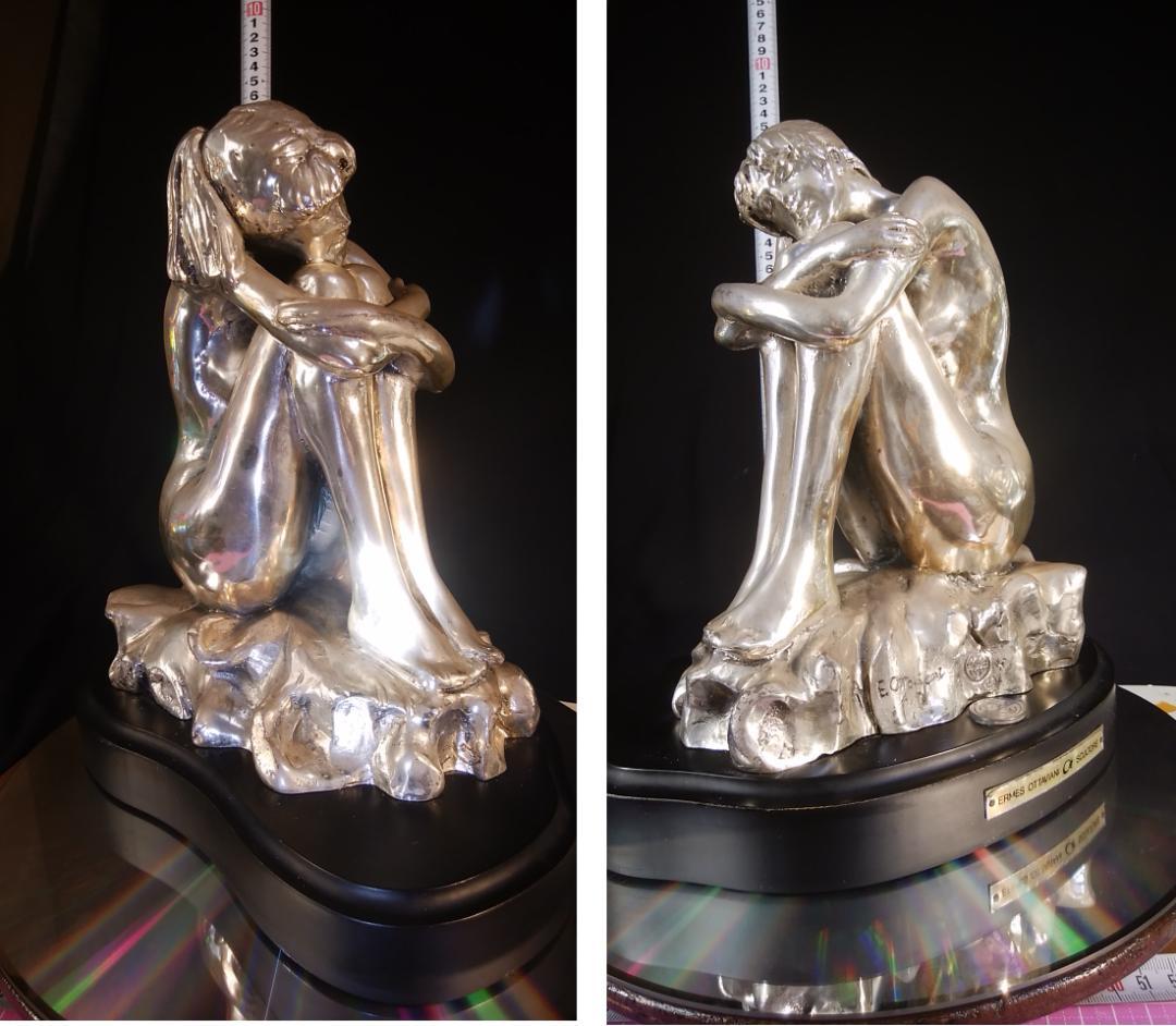 ロ*o様 エルメス★純 銀メッキブロンズ風裸婦彫刻像/高２８cm重４ ㎏少女ヌー