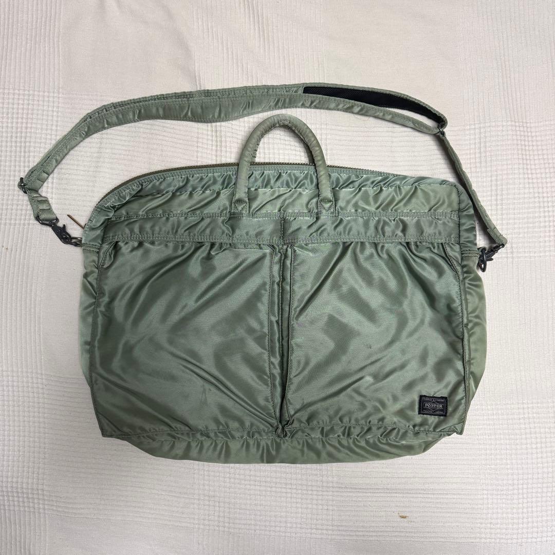 PORTER タンカー 2WAY ブリーフケース 大きめ グリーン ストラップ付