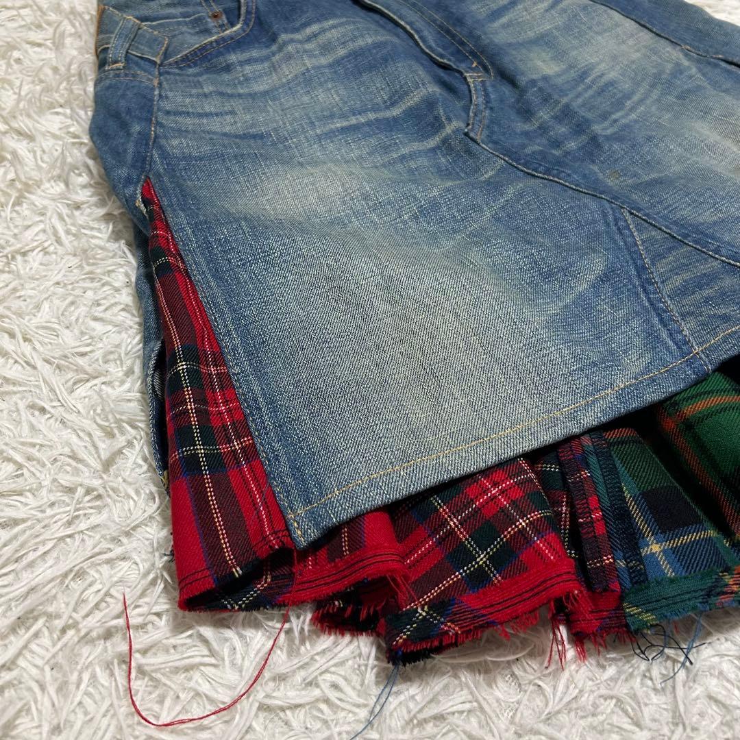 ジュンヤワタナベコムデギャルソン クロコ ドッキング デニムスカート チェック