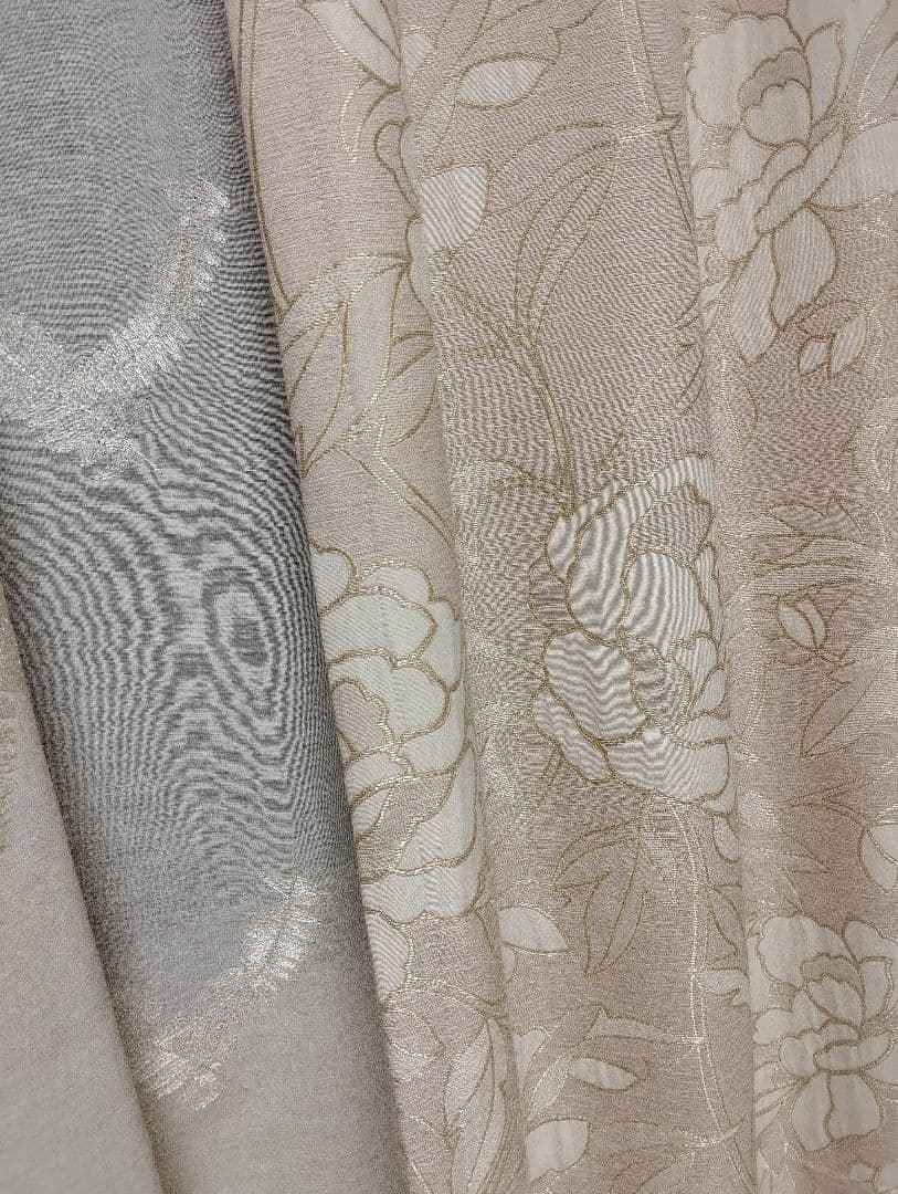 ベージュ 花柄 ドレープカーテン