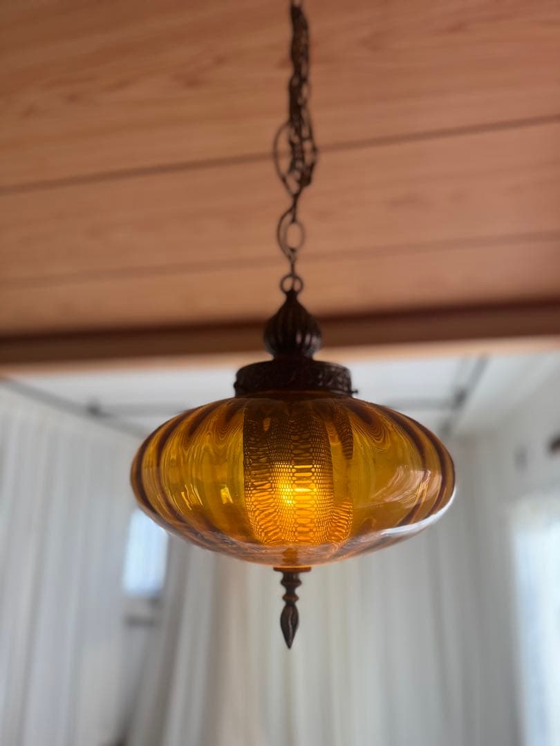 ヴィンテージ アンバーガラス ペンダントライト　アメリカアンティーク
