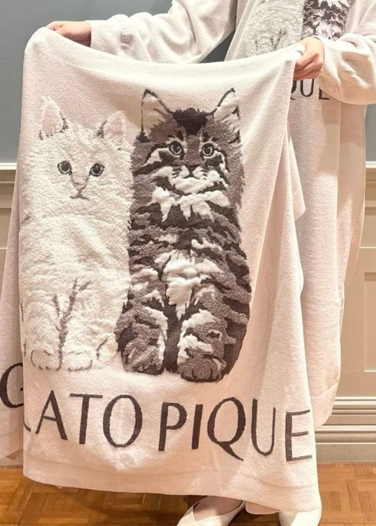 ジェラートピケ ツインキャットジャガードブランケット【PNK】