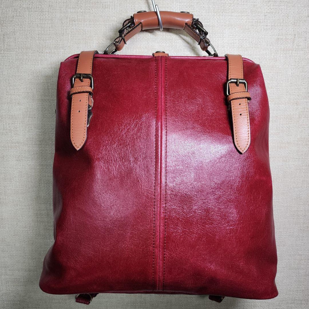 【極美品】木和田 豊岡鞄 ダレスリュック 2Way レッド レザー A4 がま口