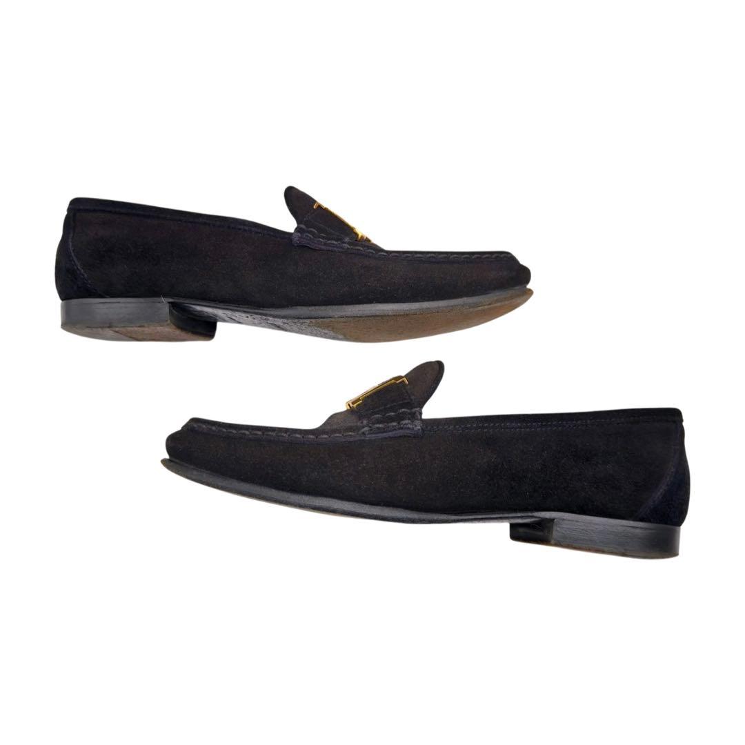 HERMES エルメス スエード ローファー ブラック ゴールド金具 37