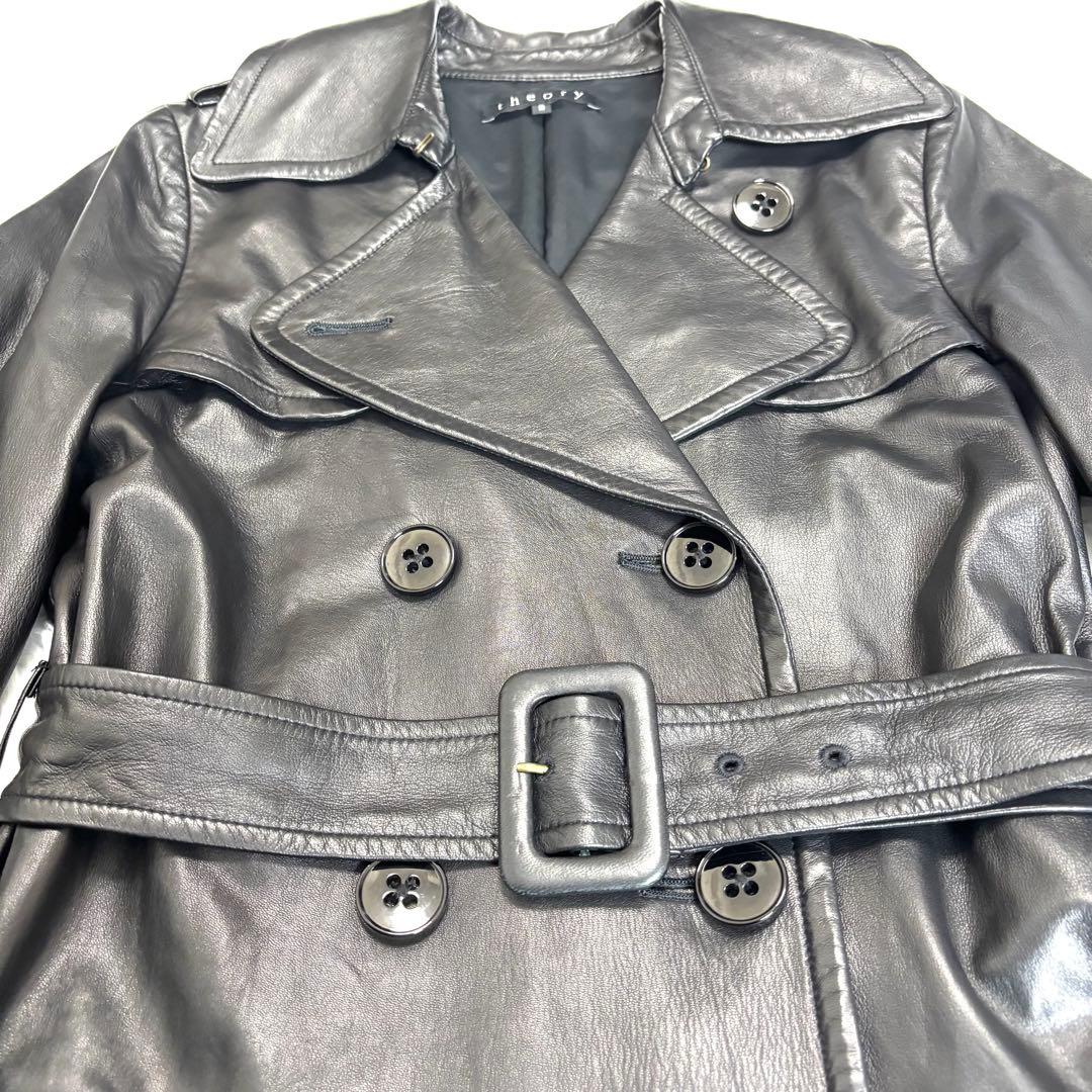 【美品】Theory セオリー ラムレザー トレンチコートベルト 本革 フレア