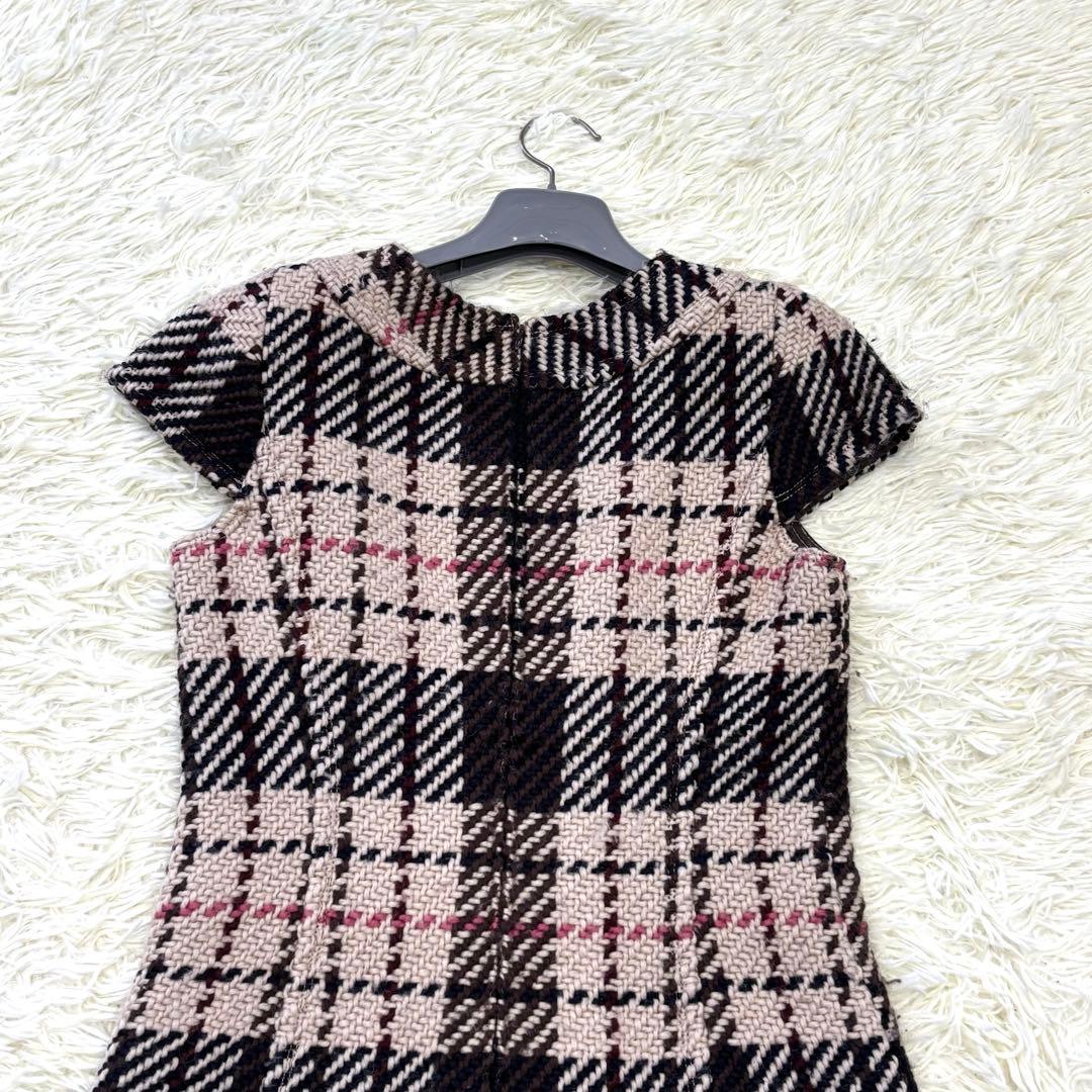 バーバリーブルーレーベル【38】ツイードミニワンピース ノバチェック ロゴ刻印