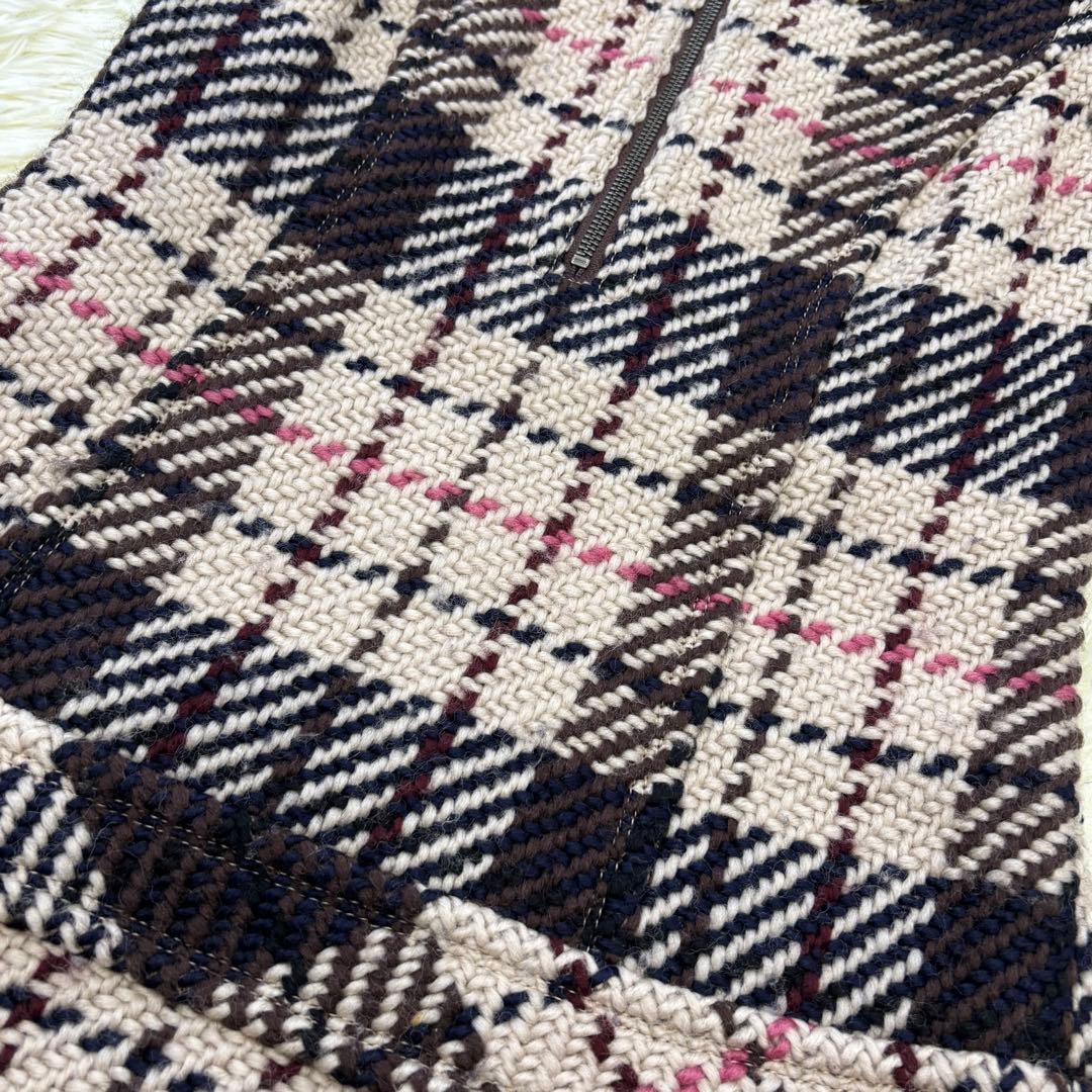 バーバリーブルーレーベル【38】ツイードミニワンピース ノバチェック ロゴ刻印