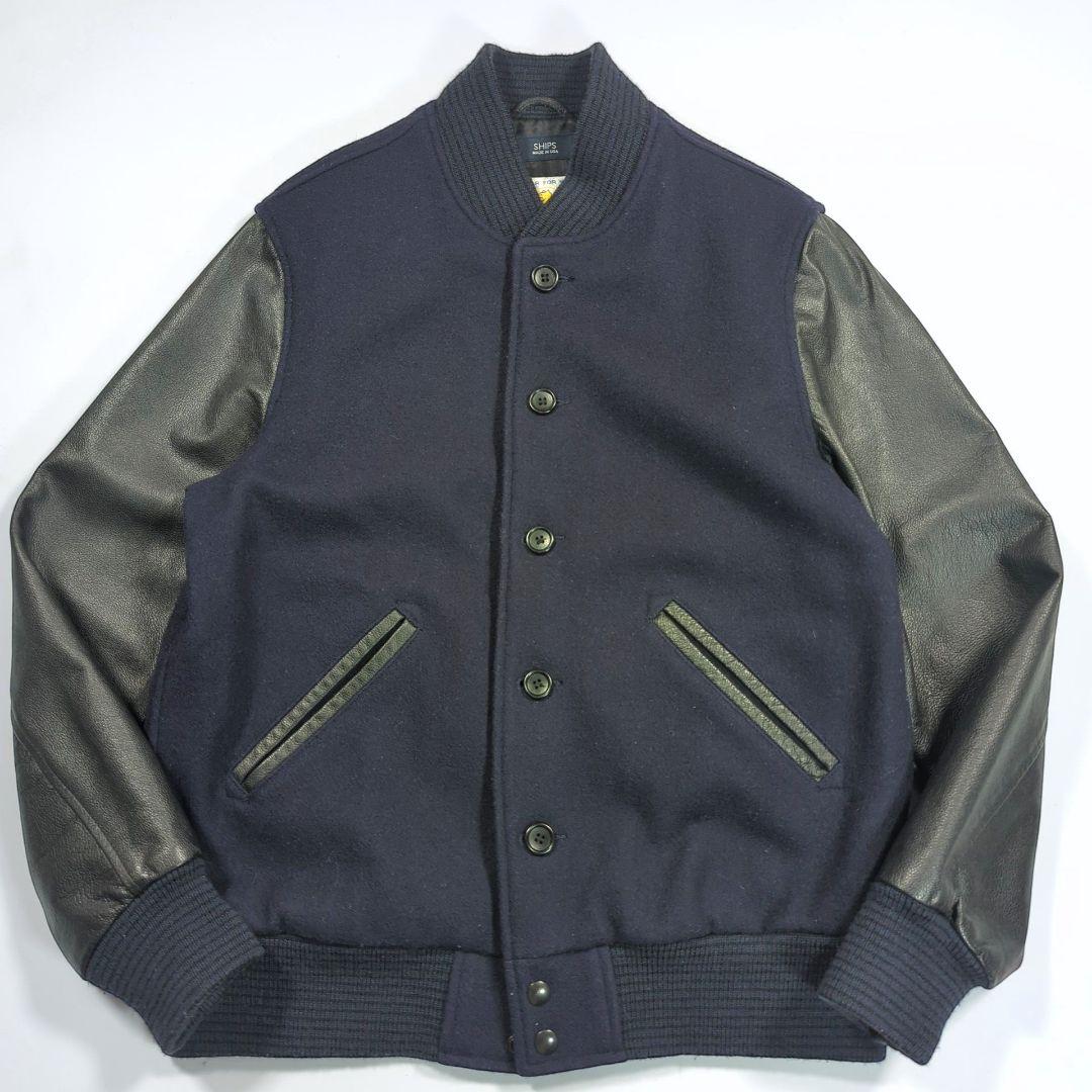 GB SPORT for SHIPS 別注スタジャン M袖レザー　USA製 黒紺