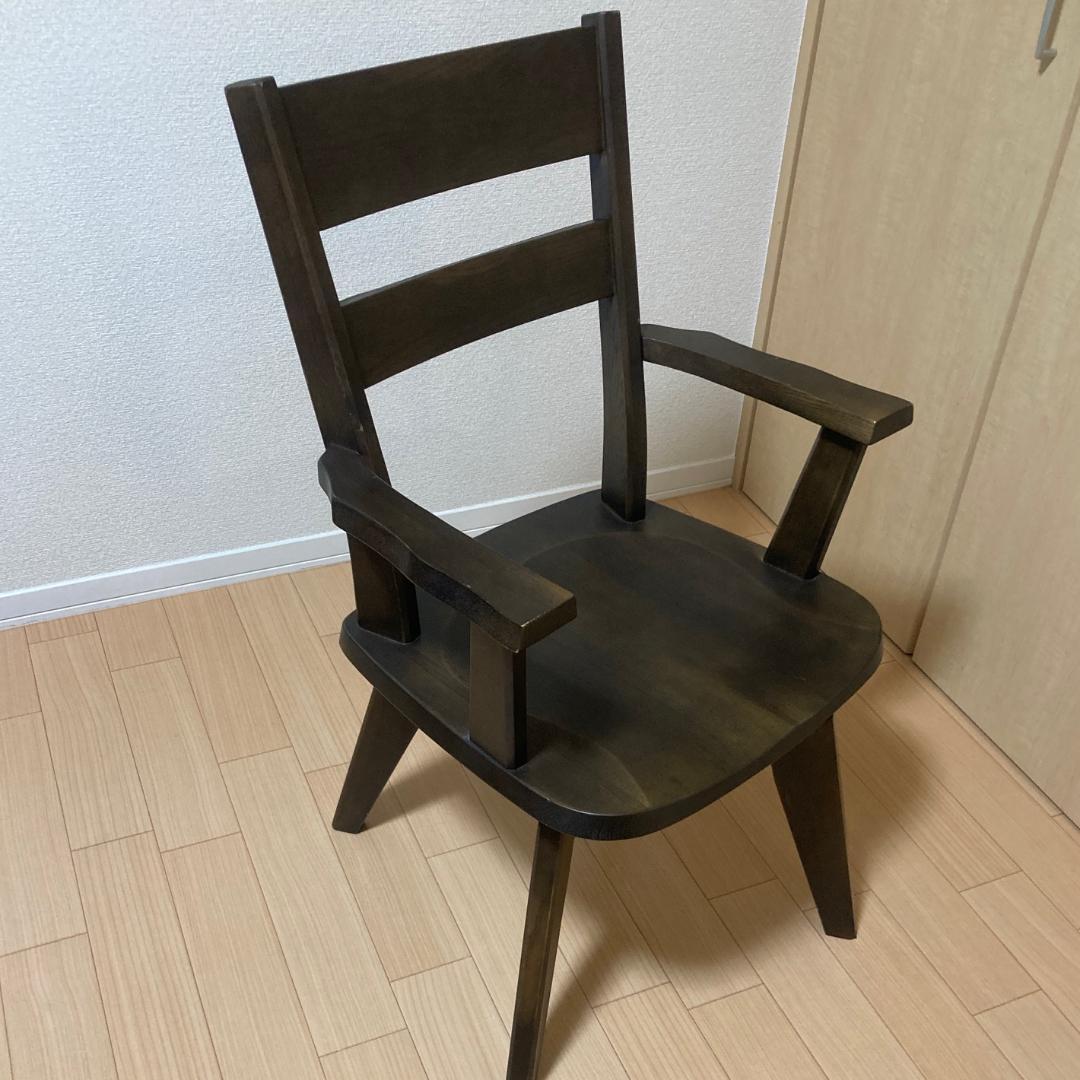 【美品】回転式 ダイニングチェア 木製 アーム付き 天然木 ナチュラルブラウン