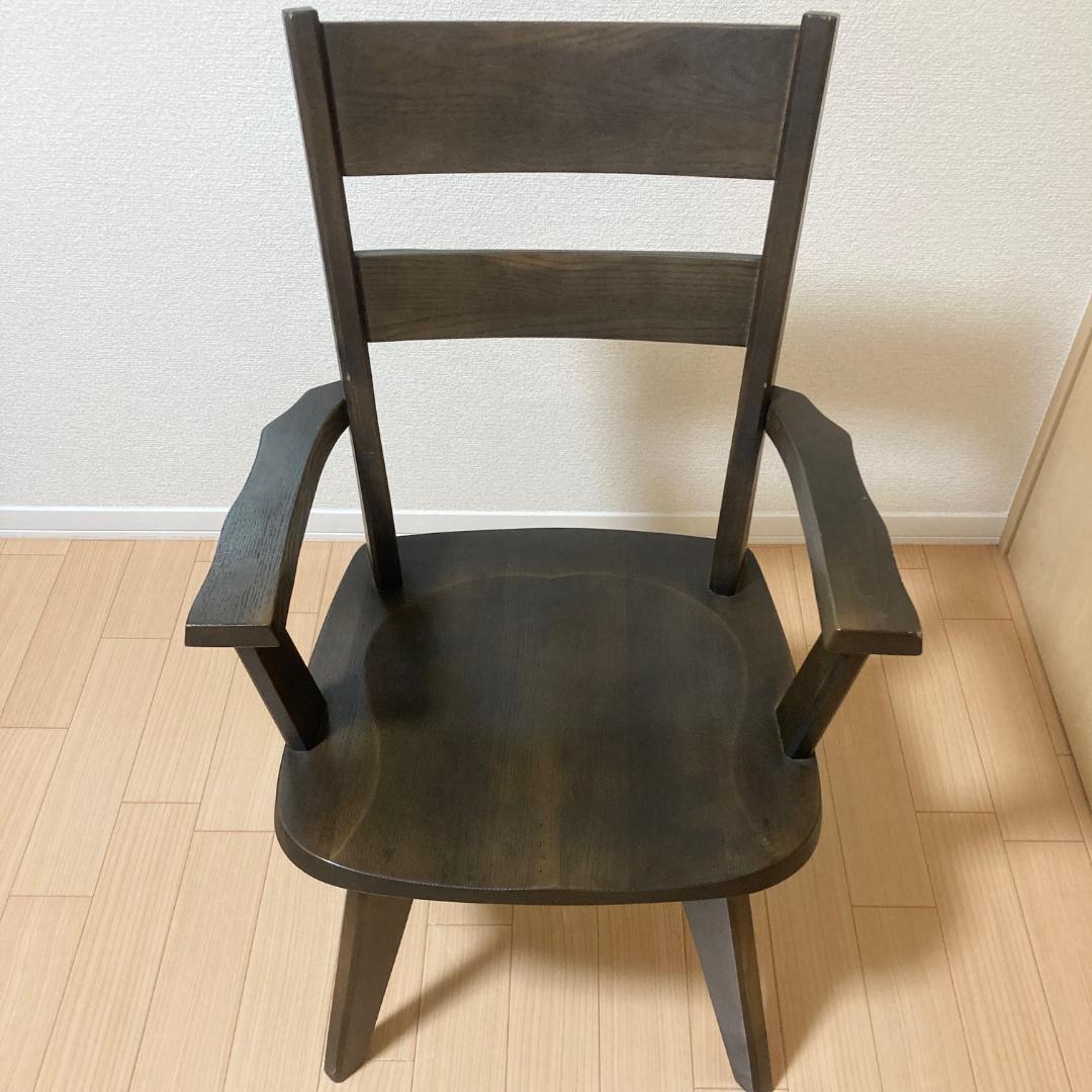 【美品】回転式 ダイニングチェア 木製 アーム付き 天然木 ナチュラルブラウン