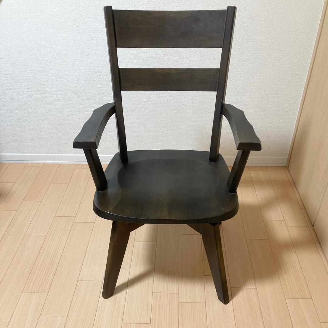 【美品】回転式 ダイニングチェア 木製 アーム付き 天然木 ナチュラルブラウン