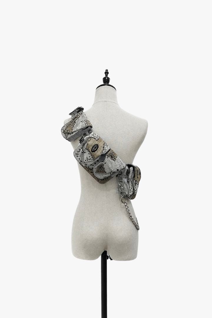 当時物 初期 希少 KMRII 本革 白蛇 スタッズ チェーン ウエストバッグ