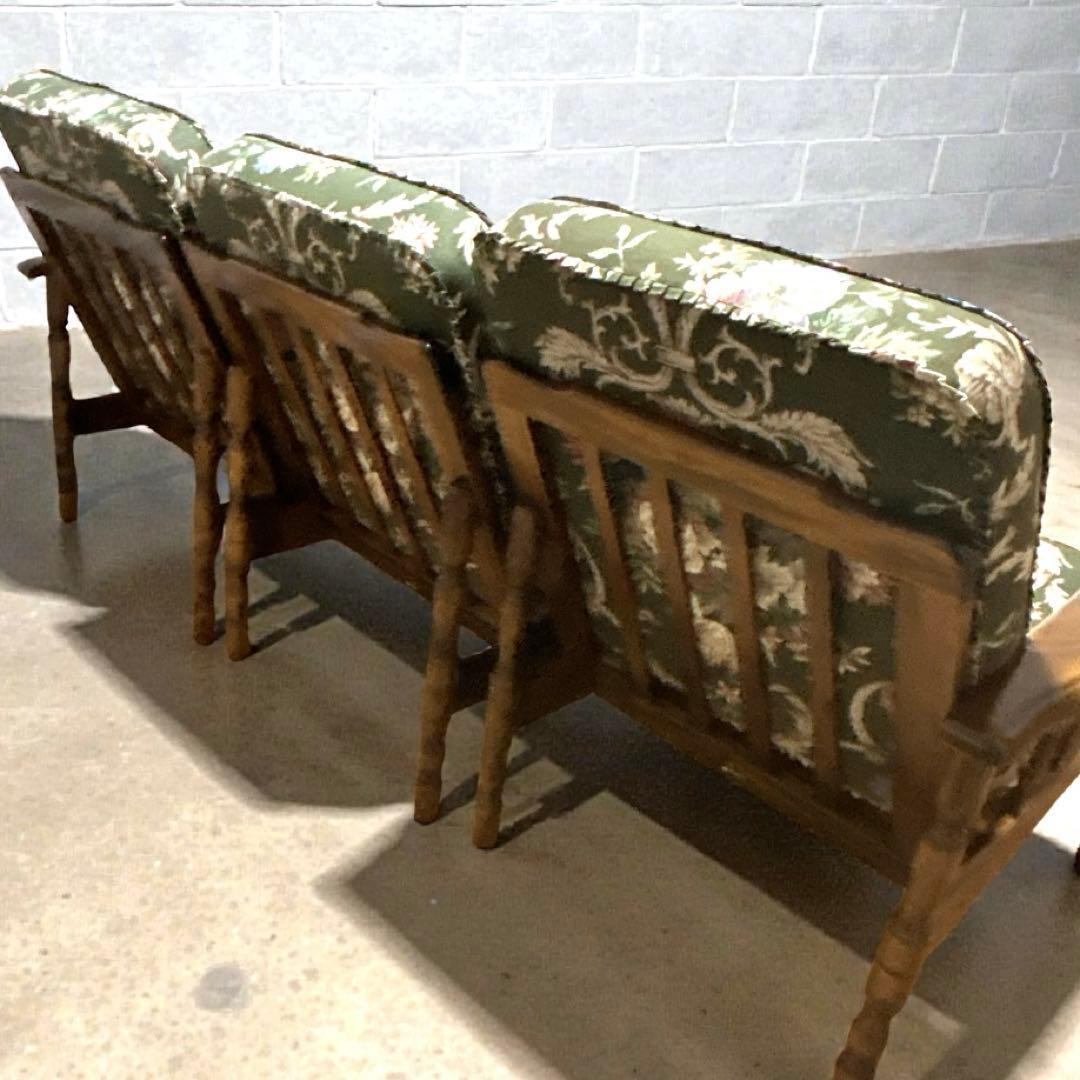 【ヴィンテージ✨】カリモク コロニアル 花柄 希少 セパレート3人掛け 猫足