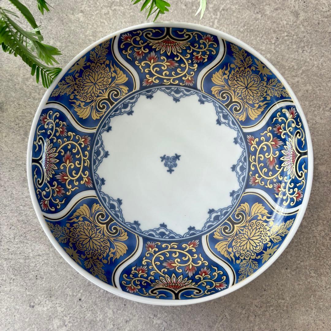 献上古伊万里 大皿 4枚 藍色 20cm 多用皿 19.5 プレートL 青 金彩