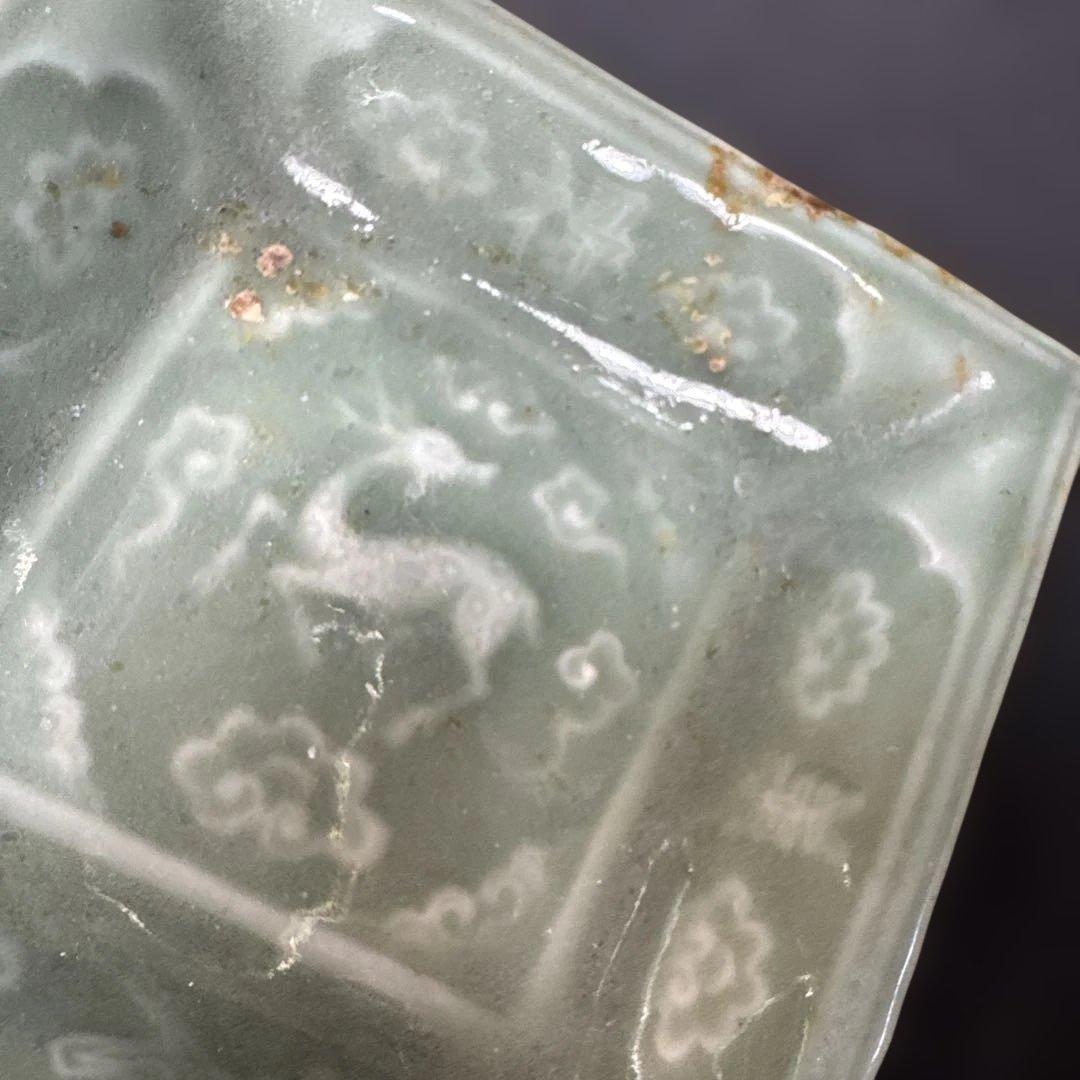 G26 送料無料 三田青磁 鹿の図 角皿 2枚 古美術 和骨董