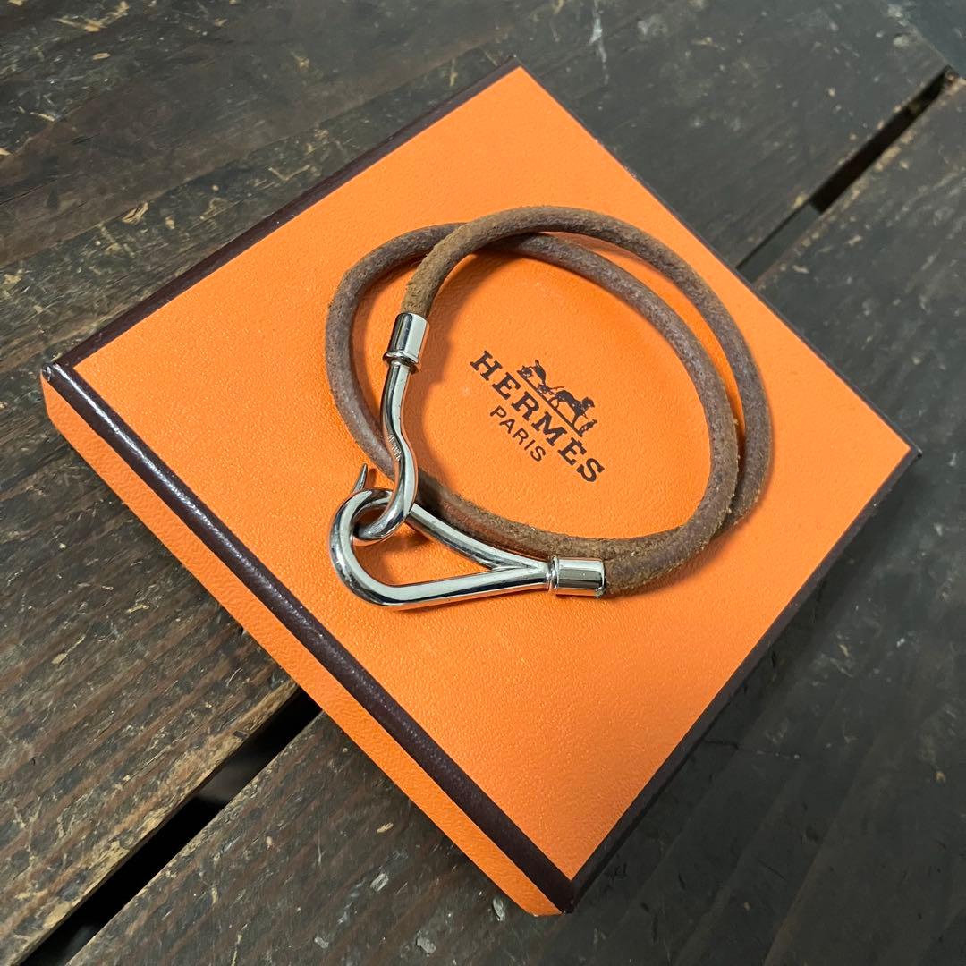 HERMES エルメス ジャンボブレス レザー 2連ブレスレット シルバー