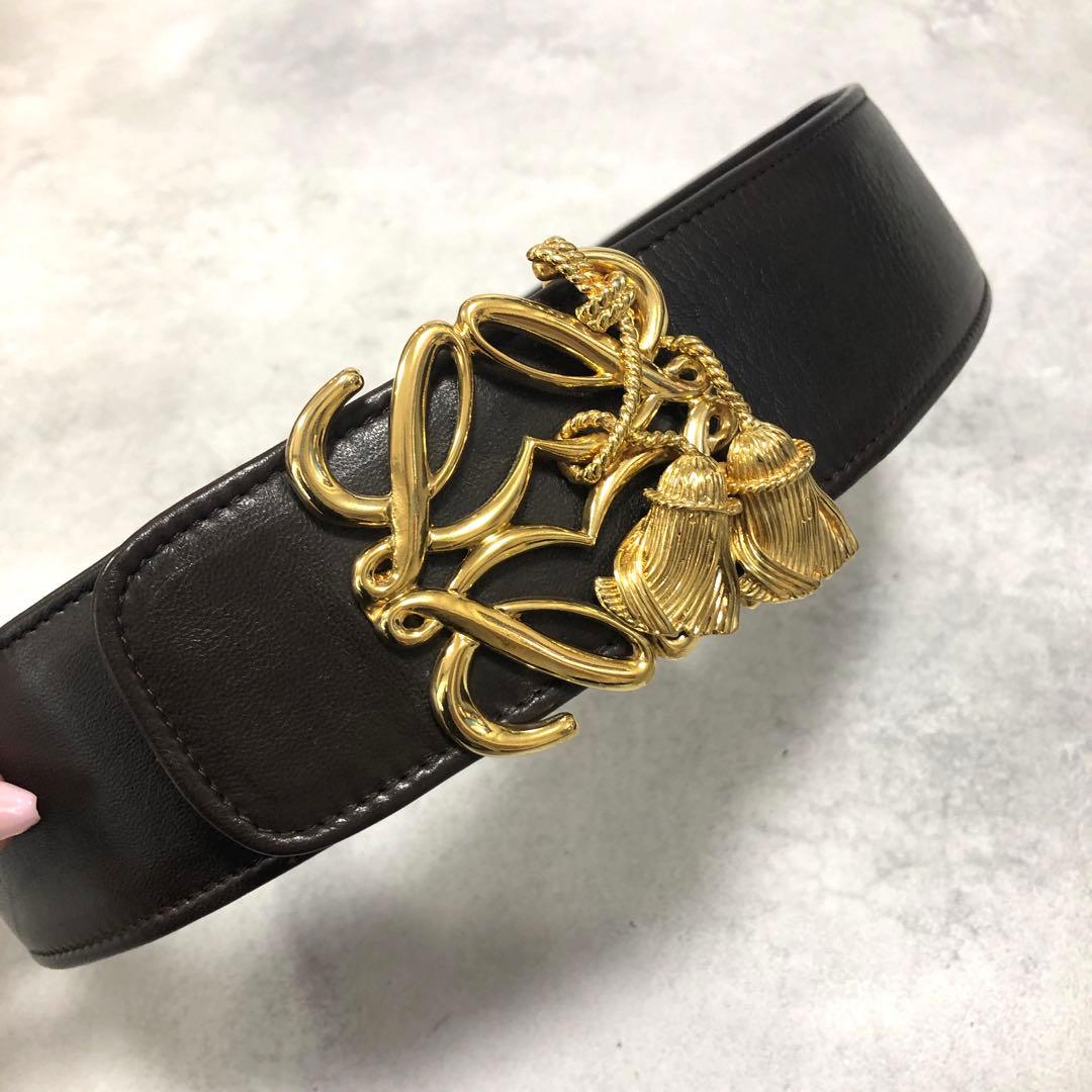 美品✨LOEWE ベルト タッセルモチーフ ブラウン レザー 75 幅広タイプ