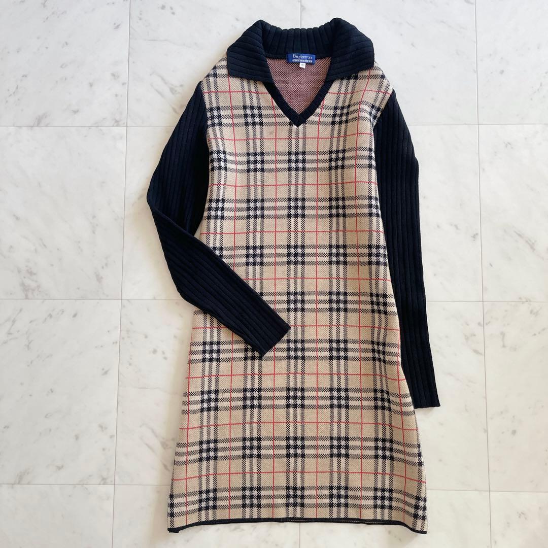 BURBERRY BLUE LABEL 切り替えニットスキッパーワンピース - メルカリ