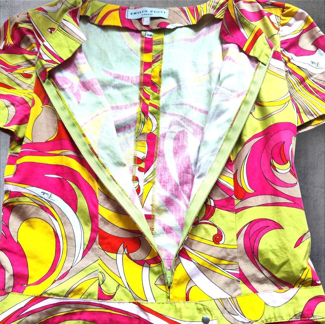 美品】Emilio Pucciエミリオプッチ半袖ミニワンピースイエローSサイズ