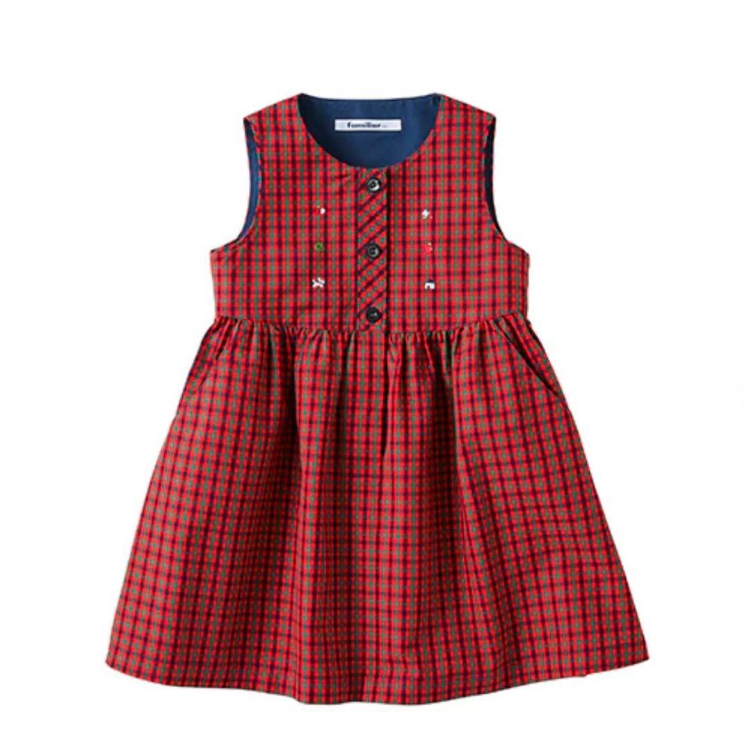 現行美品/familiarファミリア/シャツチェックワンピースジャンパースカート