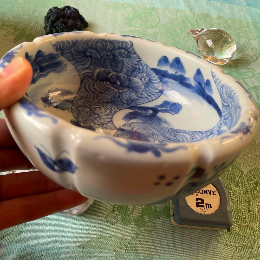 江戸期　古伊万里　染付　中深鉢　山水図