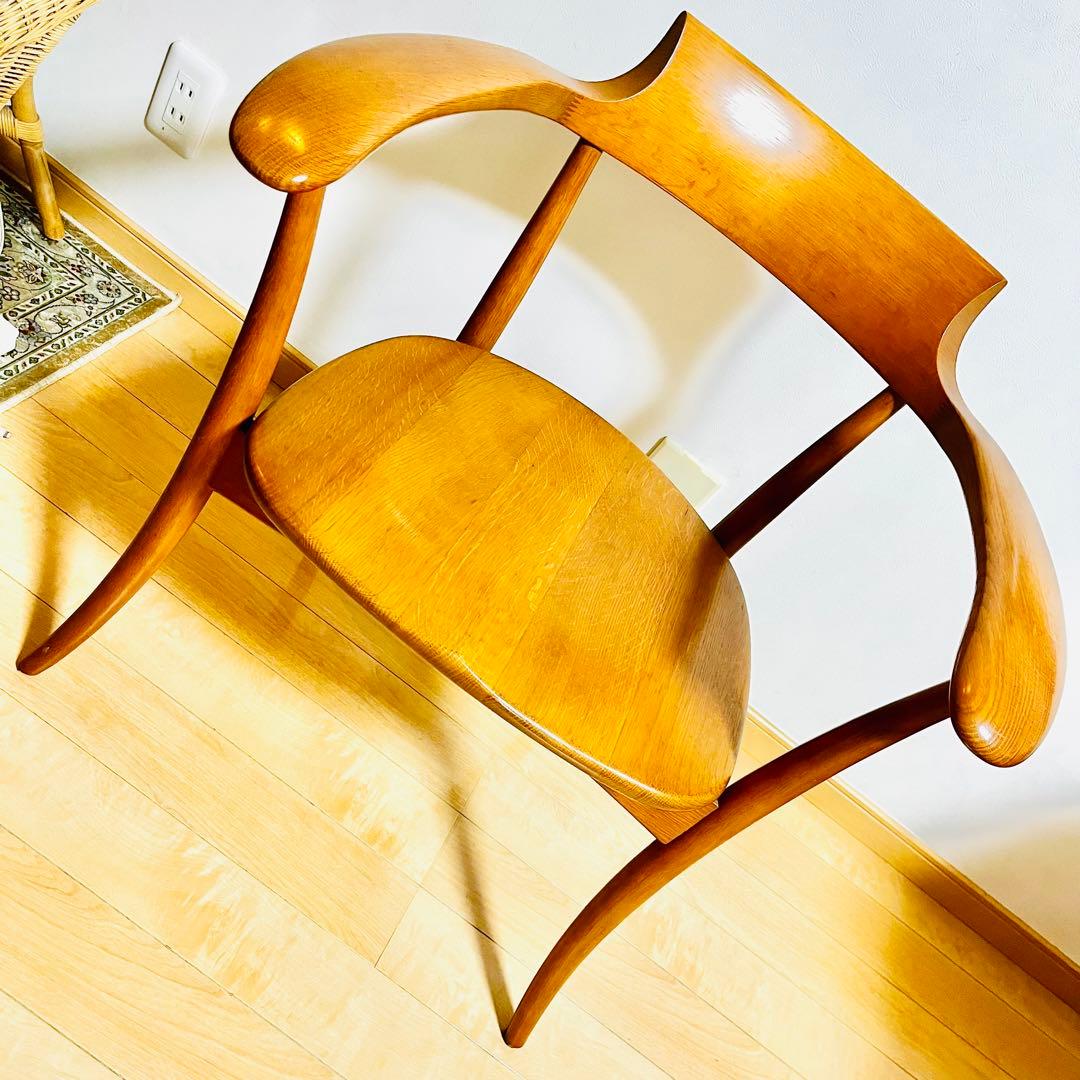 【美品】飛騨産業 HIDA クレセントアームチェア ウォールナット キツツキ①