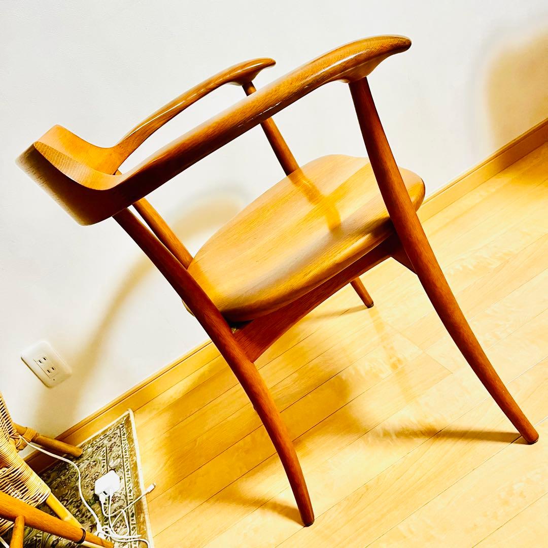 【美品】飛騨産業 HIDA クレセントアームチェア ウォールナット キツツキ①