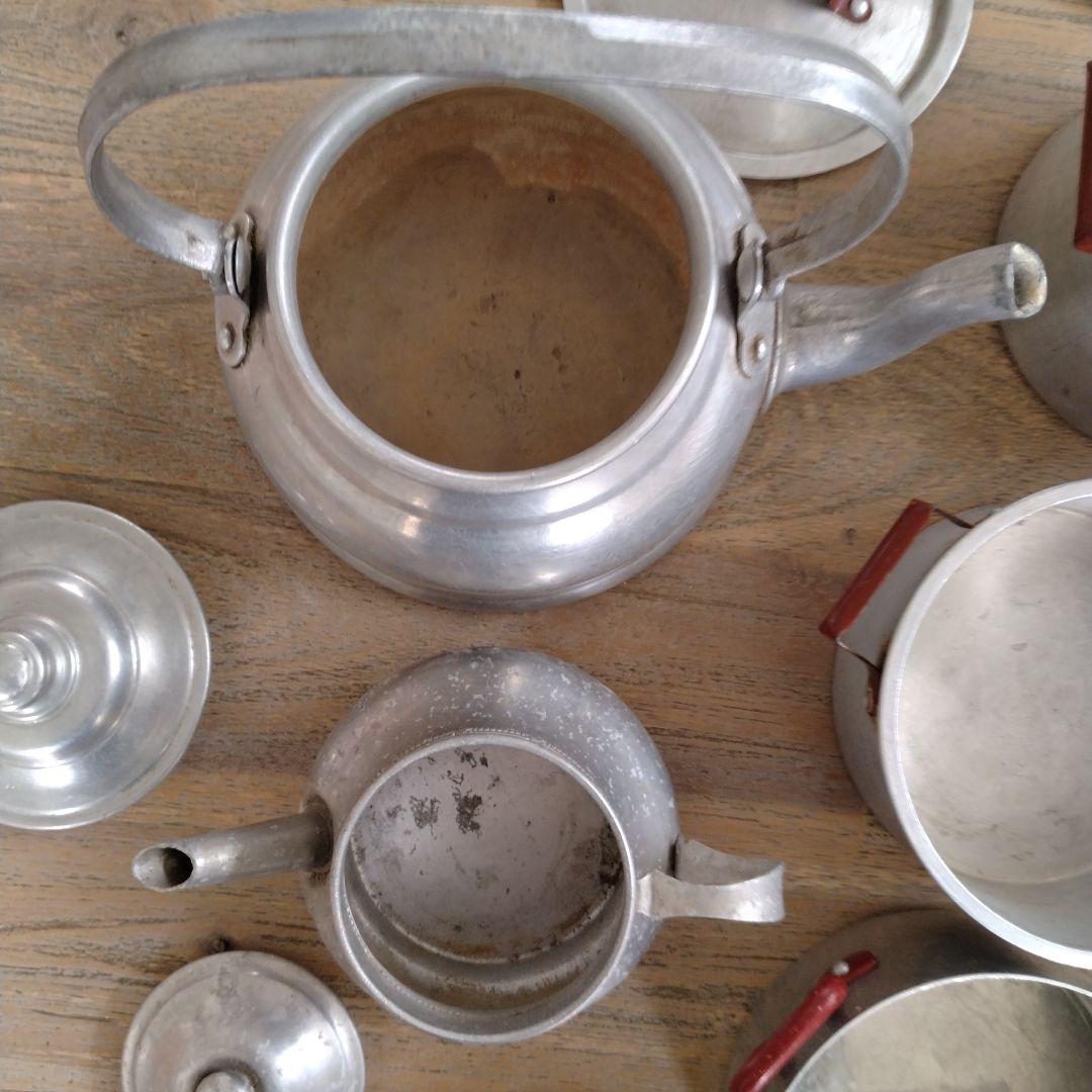 フランスアンティーク/ディネットアルミおままごとセット・ヤカン・鍋他多数